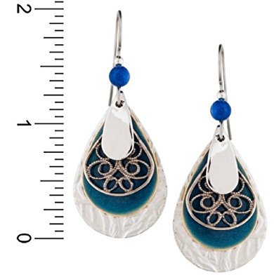 Silver Forest Blue & Silver Tone Teardrop Dangle Earrings E-8061c