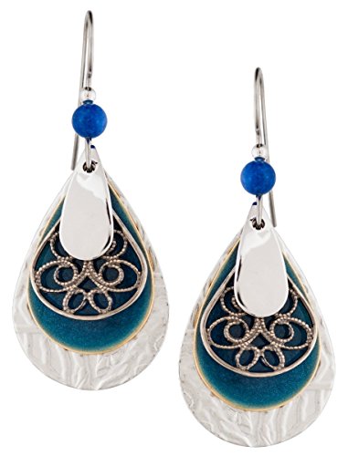 Silver Forest Blue & Silver Tone Teardrop Dangle Earrings E-8061c