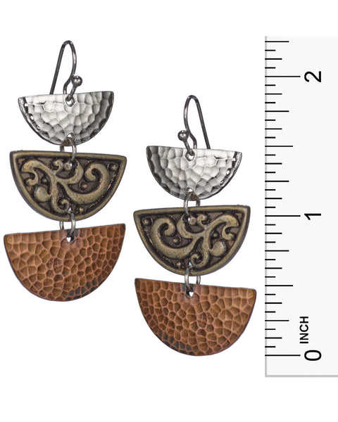 Hammered Half Moon filigree Dangle Earrings on a French Wire by Jewelry Nexus