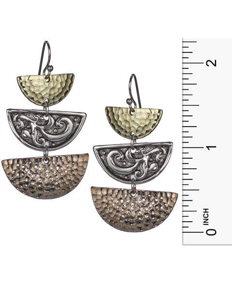 Hammered Half Moon filigree Dangle Earrings on a French Wire by Jewelry Nexus