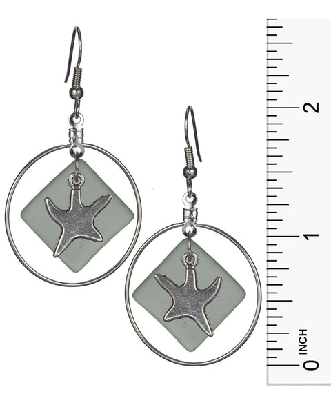 Mermaid Memories Polished Starfish on Sea Glass Dangling on French Wire Earrings