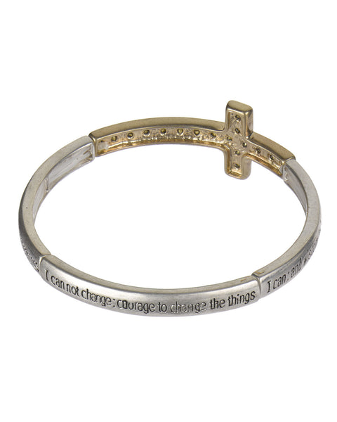 Serenity Prayer Two-tone Cross Bracelet with Book Mark " God Grant me the Serenity.."- Jewelry Nexus