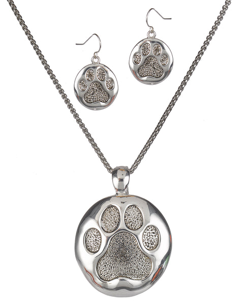 Hammered Textured Puppy Paw Necklace Magnetic Pendant Earrings & Popcorn Chain By Jewelry Nexus