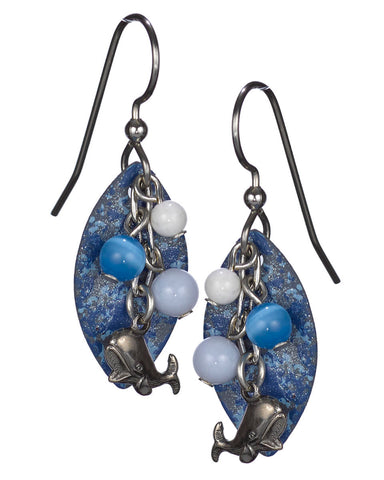Silver Forest of Vermont Layered Black Navy Blue Drop Earrings ne-0125 Handcrafted in the USA
