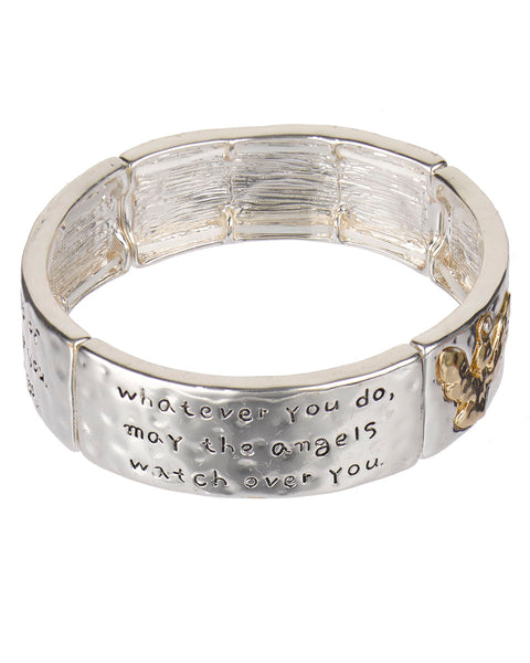 Guardian Angel Engraved Inspirational Hammered Statement Stretch Bracelet - Jewelry Nexus