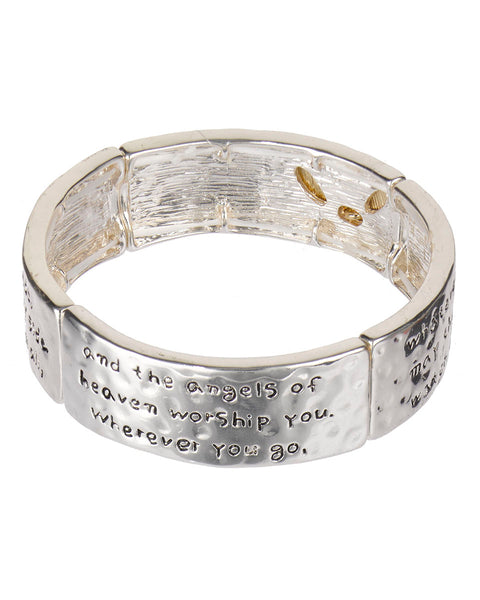 Guardian Angel Engraved Inspirational Hammered Statement Stretch Bracelet - Jewelry Nexus