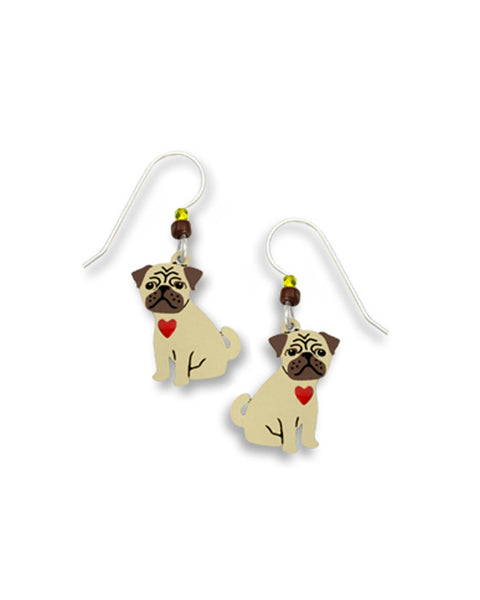 Pug Puppy "Pugs" with Red Heart Earrings Made in USA by Sienna Sky si1275